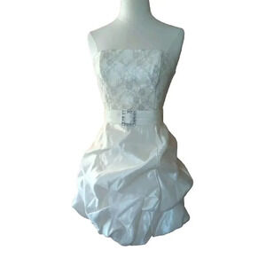 JESSICA McCLINTOCK FOR GUNNE SAX Bubble Dress Sz 5 White Mini‎ Strapless Wedding